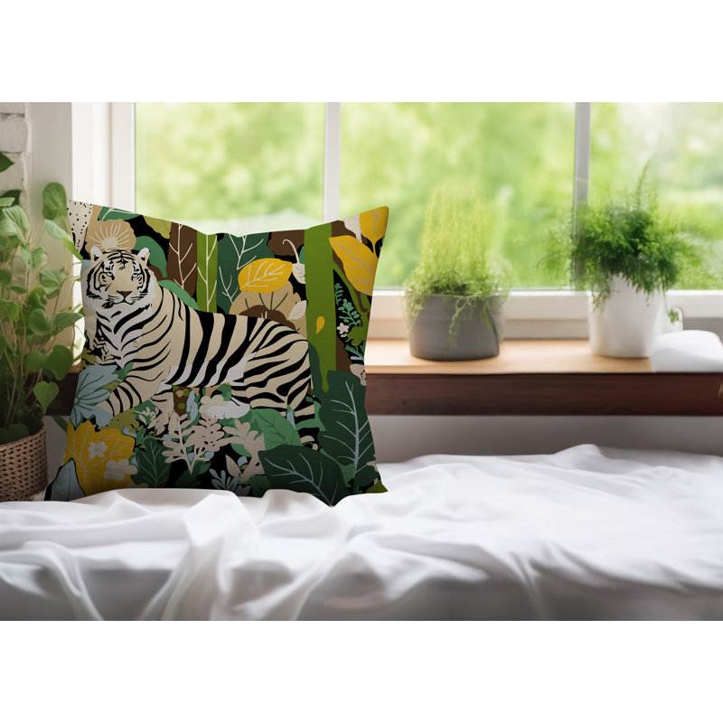 Oreiller carré réversible intérieur / extérieur Kyo Tiger, Jaune, Carré 15 po