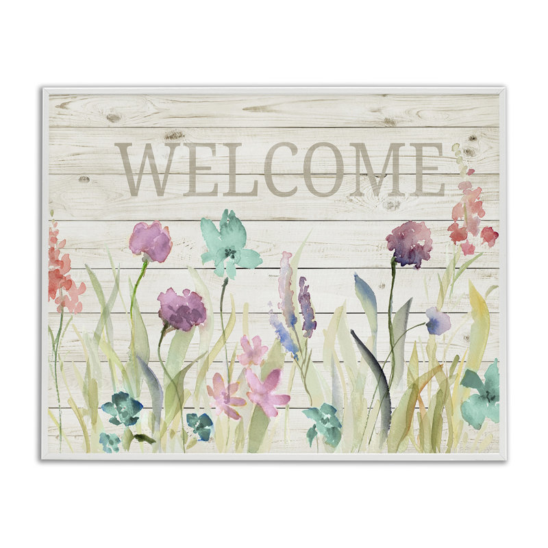 Mot de bienvenue au motif rustique pré, H 16 po x l 20 po x P 1,5 po, Giclée encadrée blanc bord de mer
