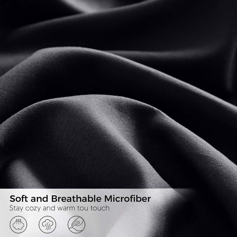 Luxurious 4-Piece Microfiber Duvet Complete Cover Set, Single Duvet Cover Set + 2 Additional Pieces, Black