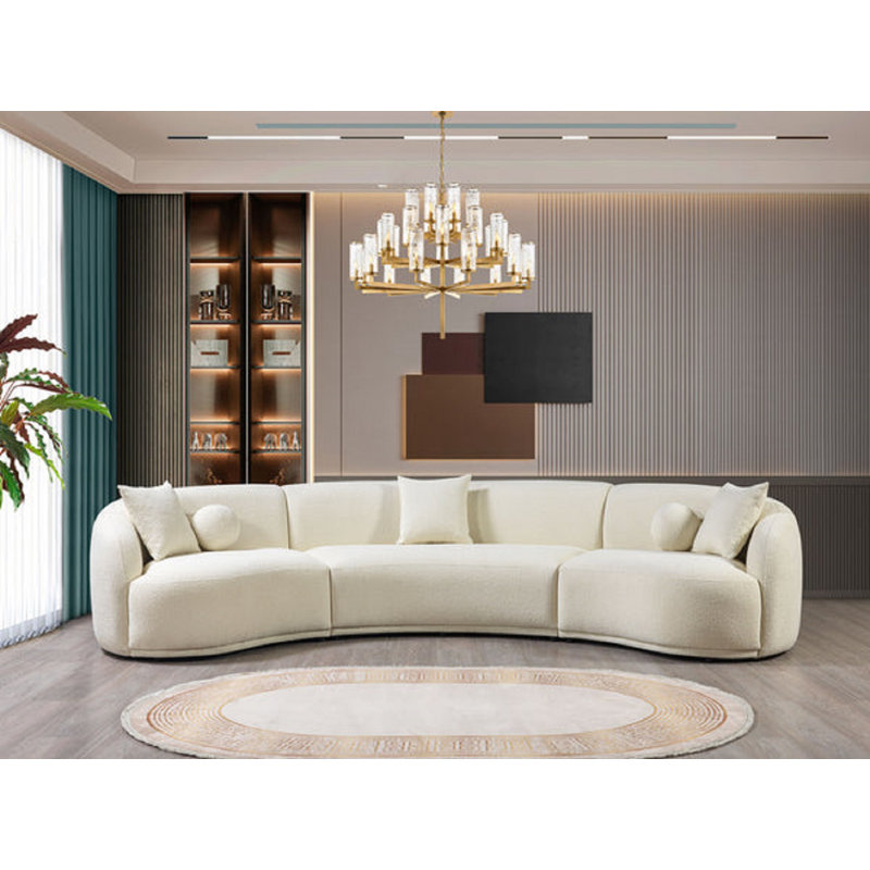 Demarri Ivory Boucle 3-Piece Curved Sectional, Ivory Boucle