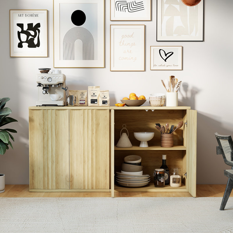 31.5" Accent Cabinet With Adjustable Shelves, Light Yellow Wood
