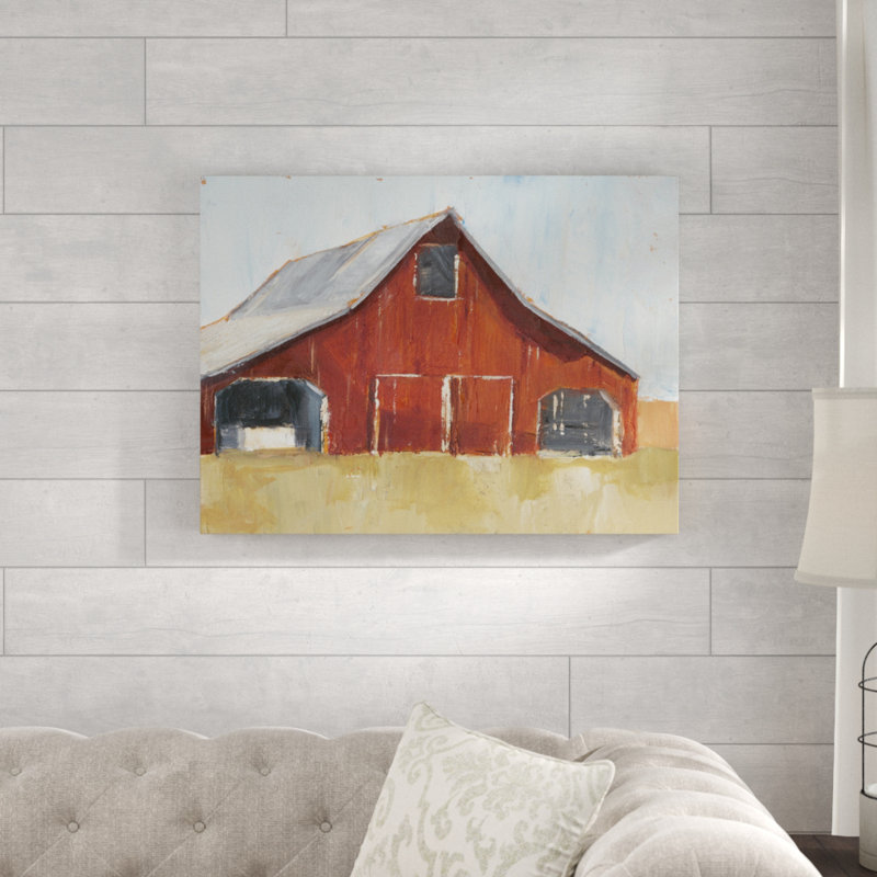 « rustique red grange i », peinture sur toile tendue, H 18 po x l 24 po x P 2 po