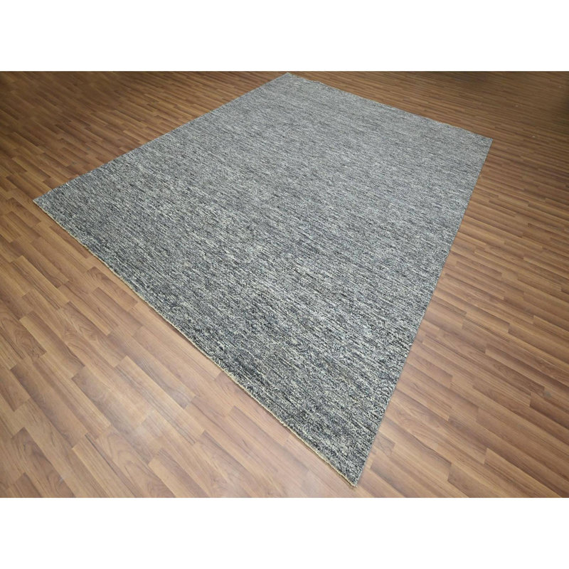Tapis oriental gris 8 pi x 10 pi, motif Kohinoor Herat, petit motif géométrique répétitif à motif de losanges, noué à la main, laine douce, ton sur ton