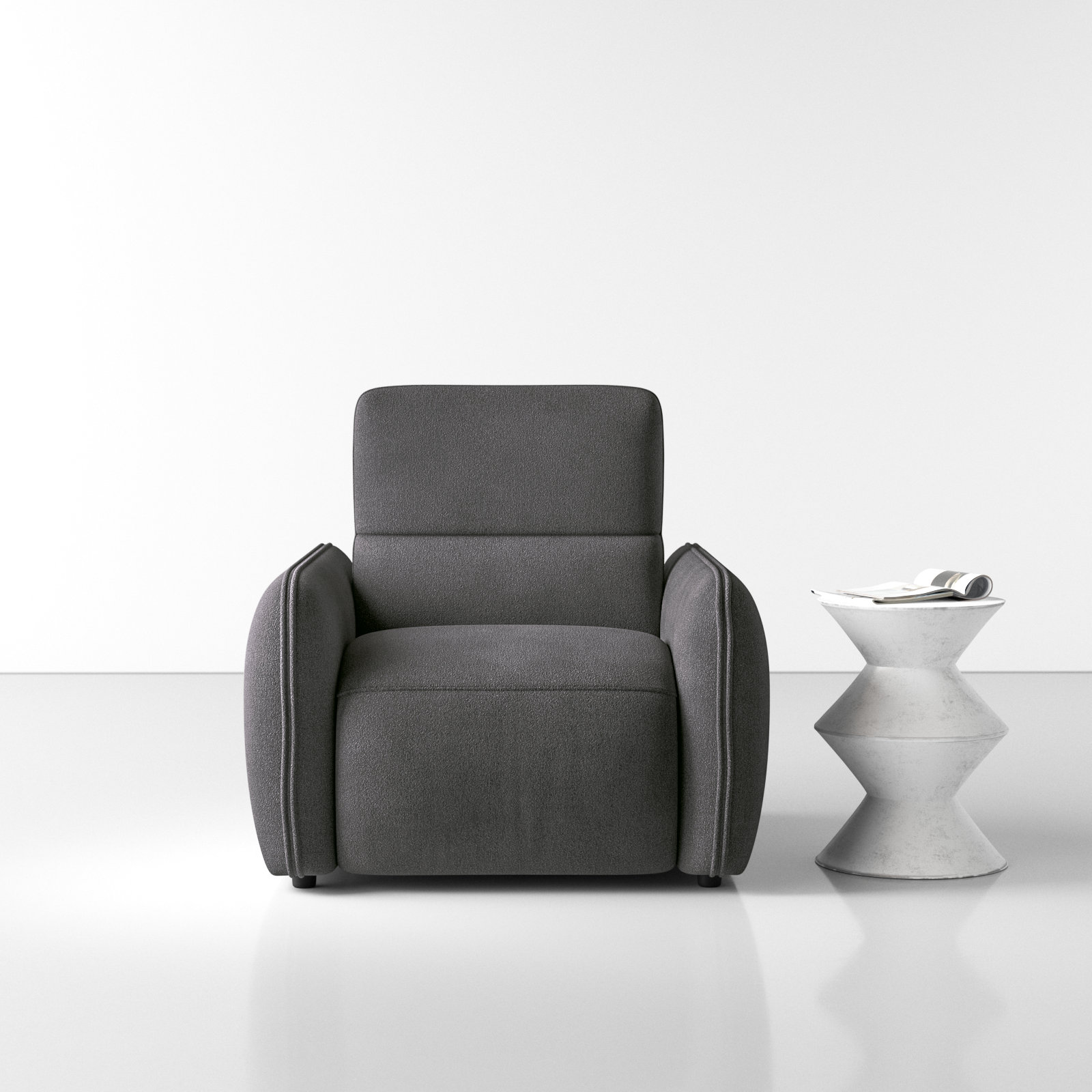 Pompeo Upholstered Recliner Armchair, Elite Charcoal Gray Boucle
