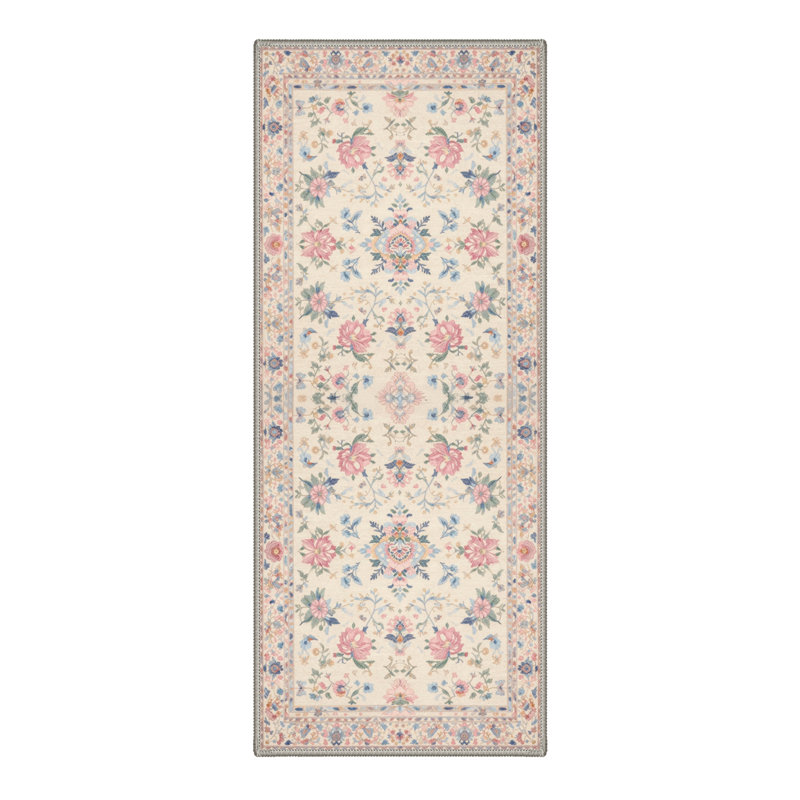 Allsop Vintage Floral Machine Washable Blush Rose / Beige Indoor Area Rug With Non-Slip Backing, Runner 2'3" x 6'