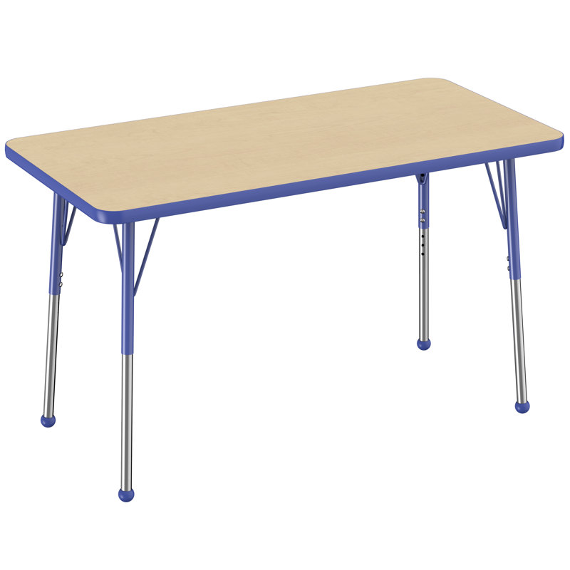 Table d'activité rectangulaire à hauteur réglable en forme de T, Érable / Bleu, 24 po x 48 po, Roulement à bille standard