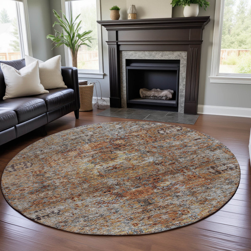 Premium Machine Washable Ducote AMF1143 Global Rug, Round 8'