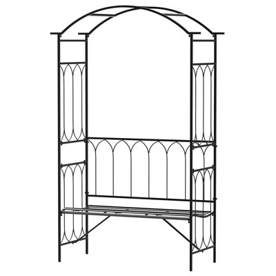 Banc de jardin avec treillis - idéal pour les plantes grimpantes, une atmosphère romantique, une charge de 484 lb, des raisins de culture en acier à revêtement noir à 2 places, une capacité, une fabrication en métal