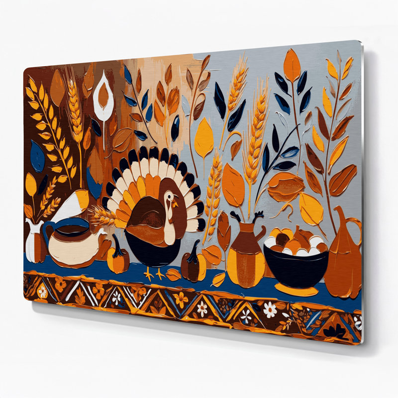Art mural en métal brun de l'Action de grâce de style scandinave brun, H 8 po x l 10 po x P 0,05 po