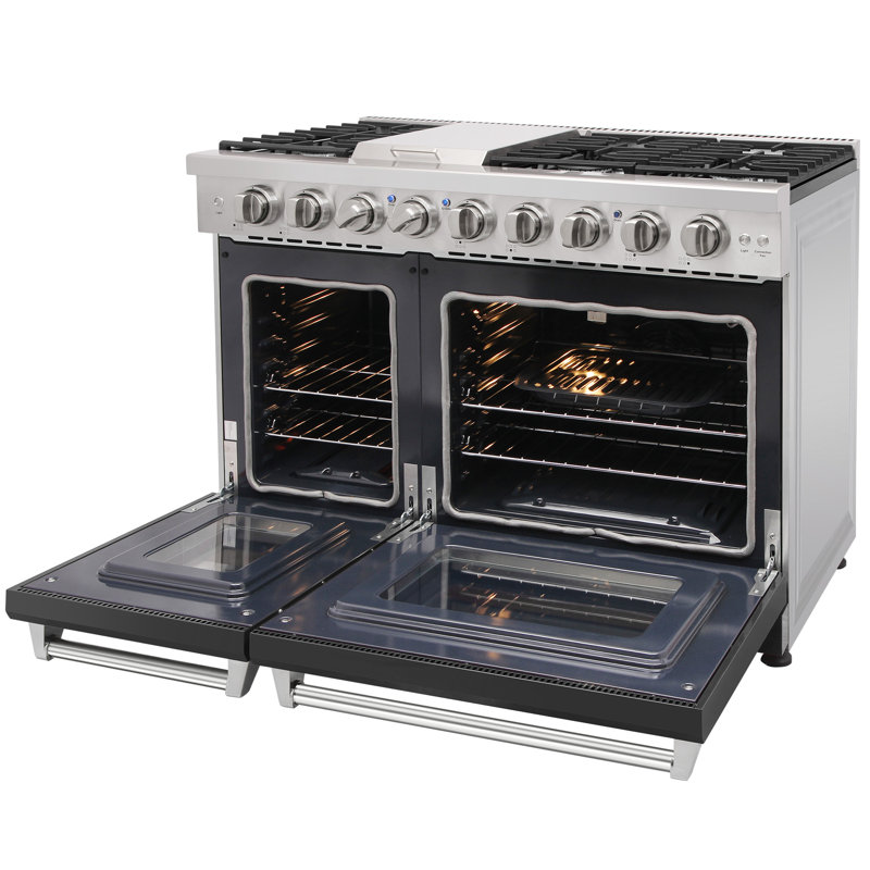 KOSTCH 48 inch Liquid Propane Gas Range with 6 Burners & 1 Cooktop, 4.6 & 2.2 cu. ft. Double Oven, Black