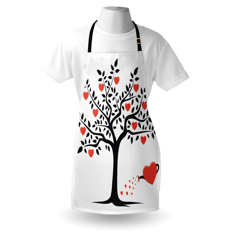 Tablier East Urban Home Valentines unisexe, arbre d'amour romantique, taille adulte, noir vermillon