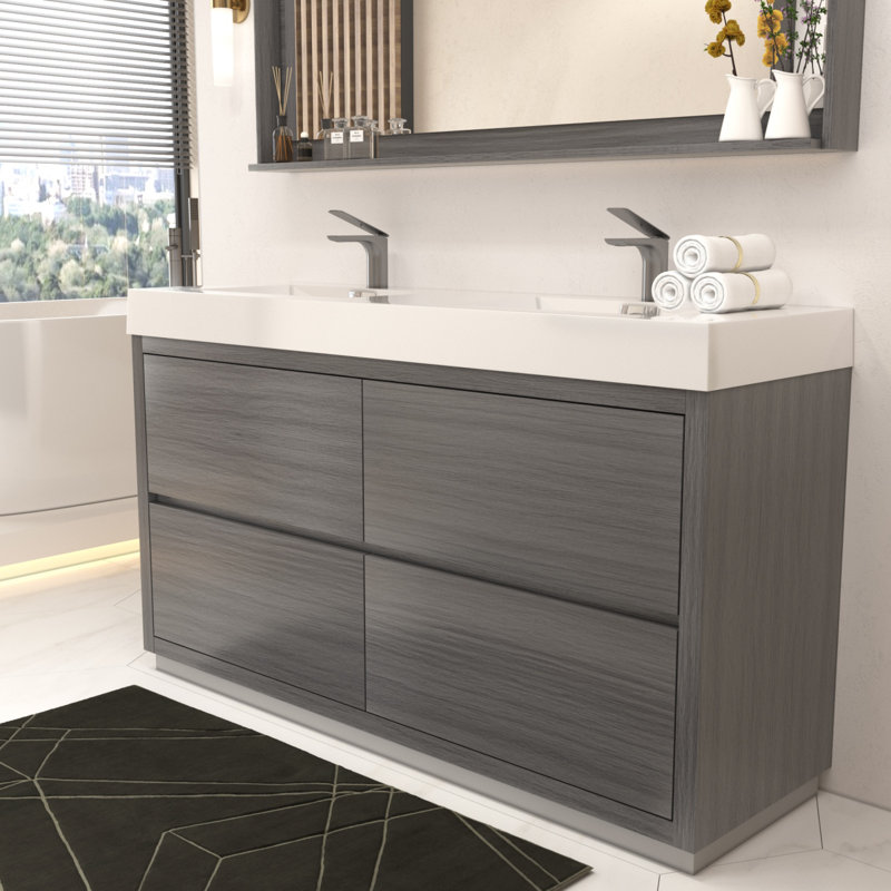 Royka 59" Double Bathroom Vanity Set, Vulcan Ashgrey