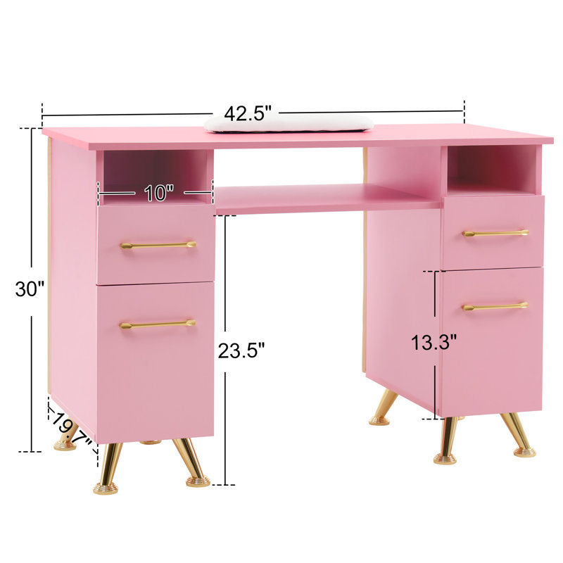 Bureau clouté avec armoire et tiroir Ashayra, Rose