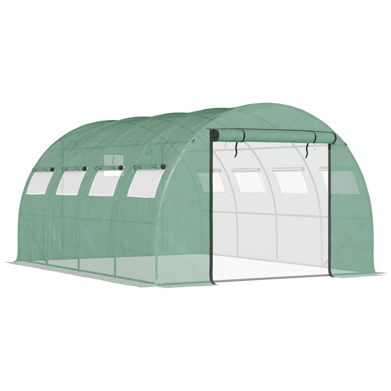 Green Walk-In Tunnel Greenhouse with Zippered Mesh Doors