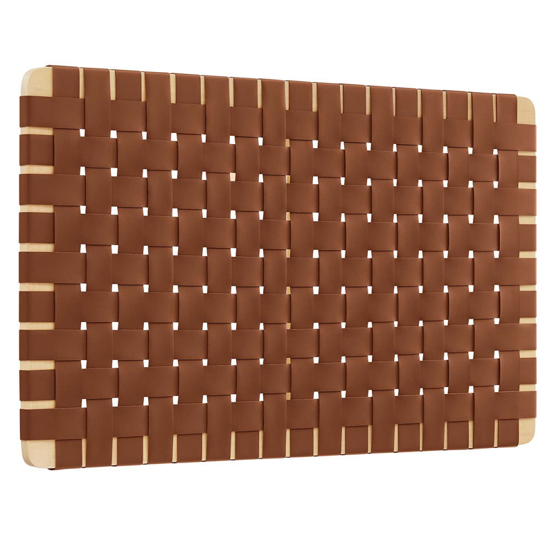 Natural Brown Twin Wood and Vegan Leather Woven Headboard