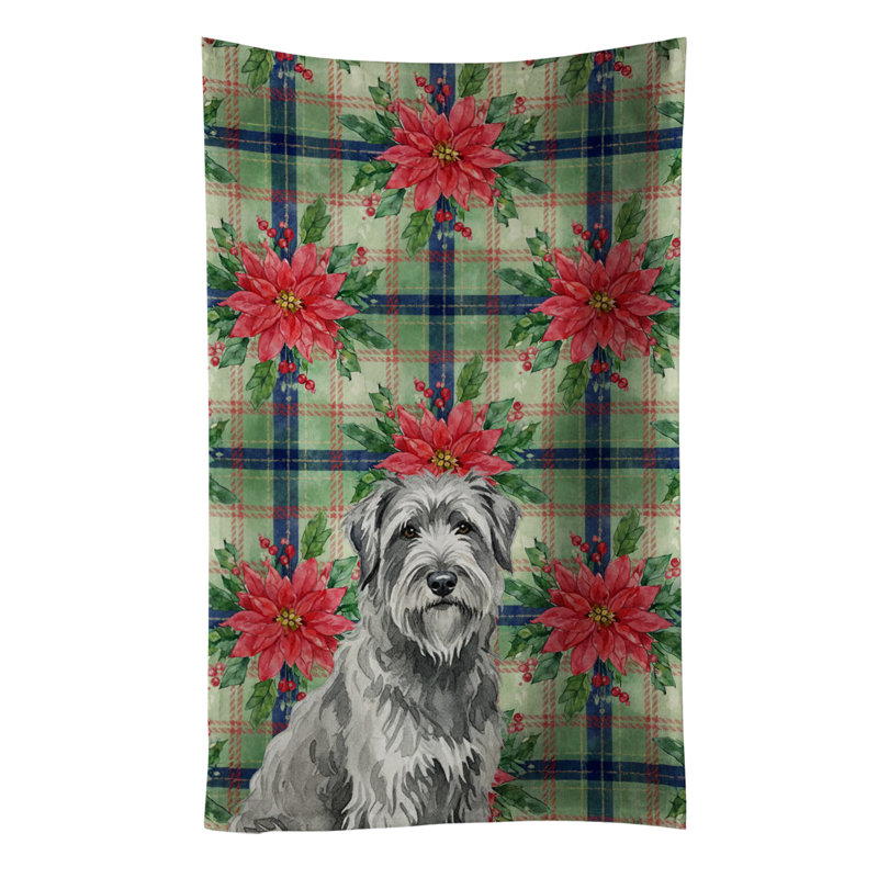 Gray Briard Christmas PoinsettIas Kitchen Towel, Gray Briard