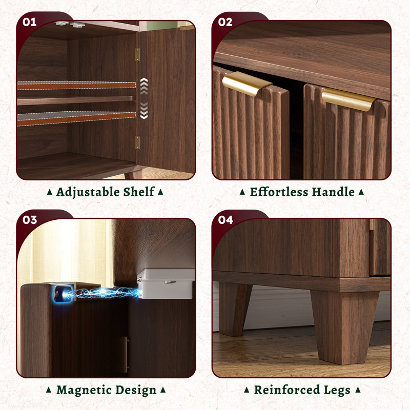 Storage Bookcase/Arched Cabinet With Fluted Doors & Adjustable Shelves – Entryway, Living Room, Dark Brown