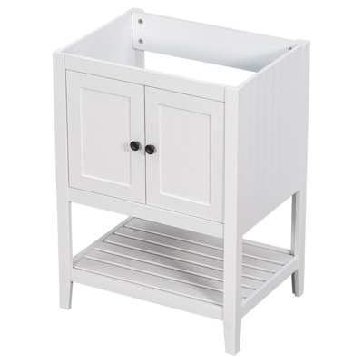 Base de meuble-lavabo 24 po seulement, structure en bois massif, armoire de rangement avec portes et tablette ouverte