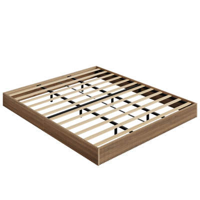 California King Fluted Wood Platform Bed Frame, Low Profile Minimalist Bed Base, Noise-Free, Easy Assembly, Oak