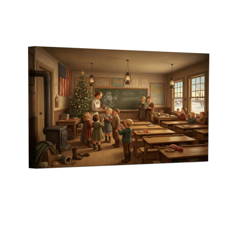 Ensemble de 3 reproductions d'art sur toile, scène de Noël rétro avec enfants, H 24 po x l 36 po
