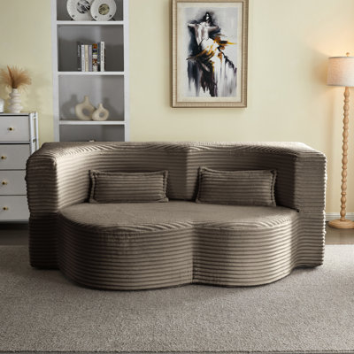 Lit convertible pliant, mousse pleine grandeur - Velours côtelé rembourré avec 2 coussins, café, sans assemblage, pour se détendre dans les petits appartements