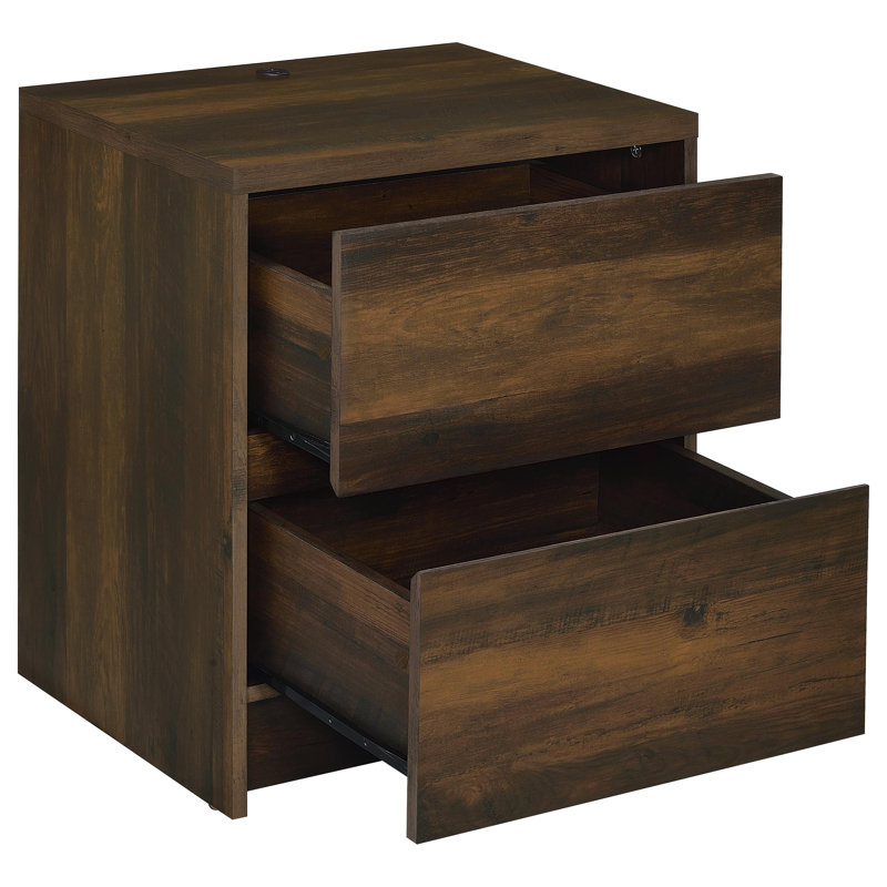 Geary Dark Pine 2-Drawer Nightstand LED Lights And USB, Brown