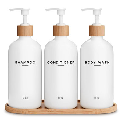 Ensemble de distributeur de shampooing et revitalisant blanc - Distributeur de douche - Distributeur de shampooing, revitalisant et nettoyant pour le corps - Décoration de salle de bain, hôtel, distributeur de savon de douche applicable Airbnb (blanc)