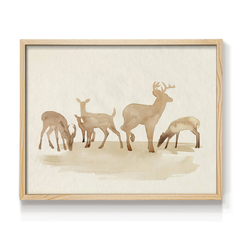 Whitetail Herd II - Reproduction encadrée - Restickable, H 8 po x l 10 po, Naturel