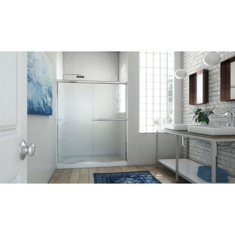 Lese 52" W x 70.37" H Bypass Semi-Frameless Shower Door, Rain, Polished Chrome