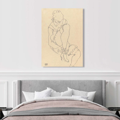 Woman Buttoning Her Shoes, 1915 by Egon Schiele - Wrapped Canvas Print