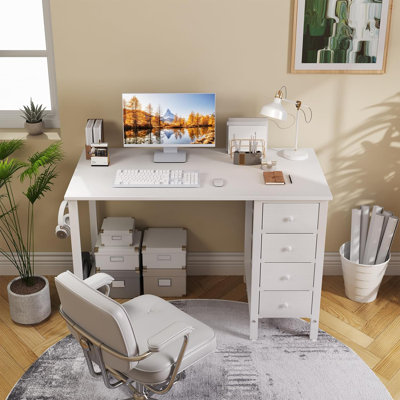 Computer Desk with 4 Drawers, Fabric Drawers Writing Desk