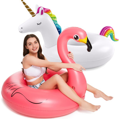Flotteurs gonflables de licorne flamant rose - Paquet de 2 radeaux gonflables pour piscine flottante pour piscine flottante Jasonwell