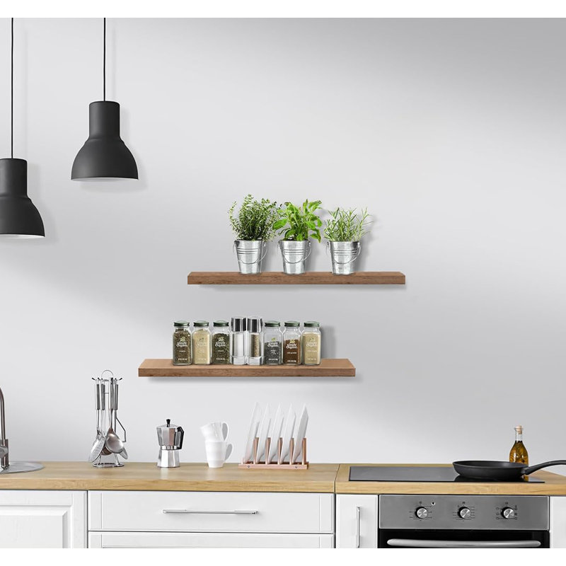  Ensemble de 2 tablettes flottantes 24 po avec fixation invisible en acajou