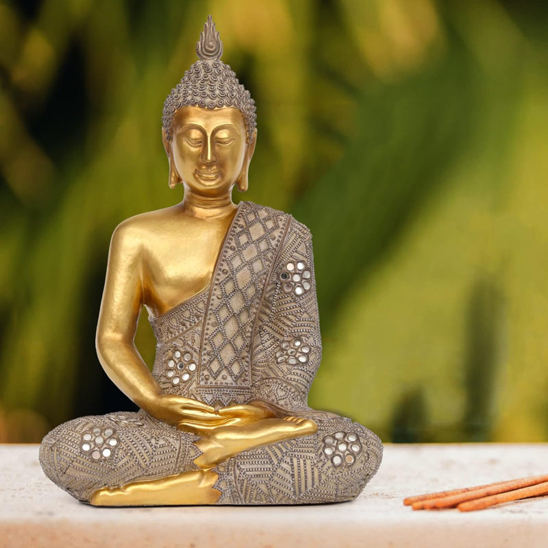 12.4" Gold Buddha Statue Zen Decor
