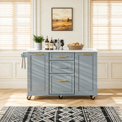 Îlot de cuisine de 50,7 po avec rangement, poubelle inclinable et organisateur d'armoire escamotable