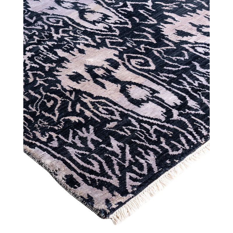 Tapis noué à la main unique en son genre Brazier - noir, 8 pi 1 po x 10 pi 4 po