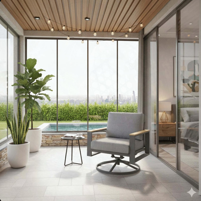 Ensemble de 2 chaises de patio pivotantes en aluminium de 30 pouces avec pivotement à 360 ° et bascule douce