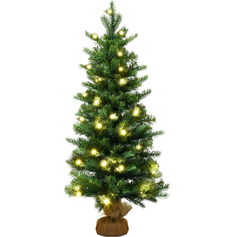 3FT Pre-Lit Tabletop Christmas Tree With 50 LED Lights, Timer Control, Burlap Base