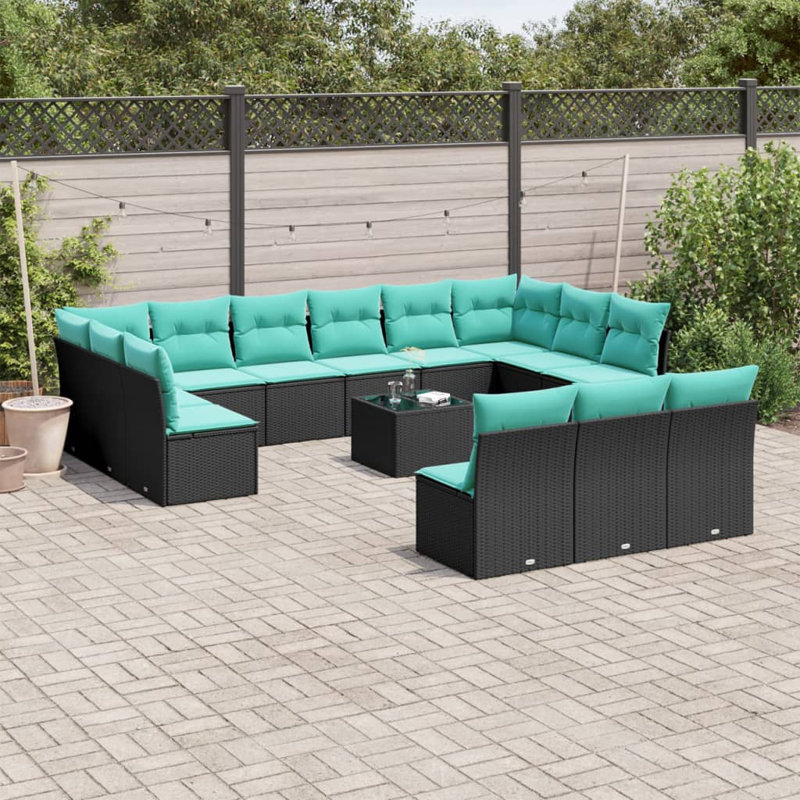  Ensemble de canapé de patio 14 pièces avec coussins en rotin de polyester noir