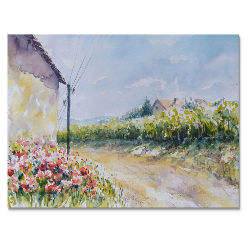 Fleurs de coquelicot par une campagne - peinture sur toile, H 34 po x l 44 po, Toile tendue