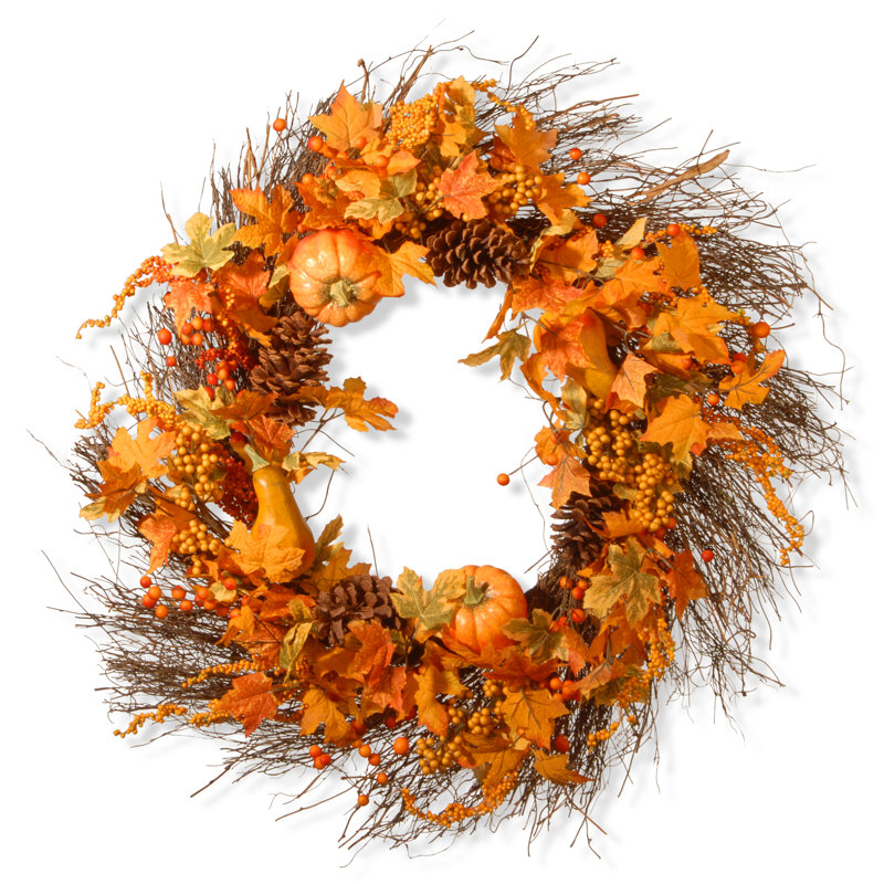 Couronne à feuilles d'érable et citrouilles 28 po