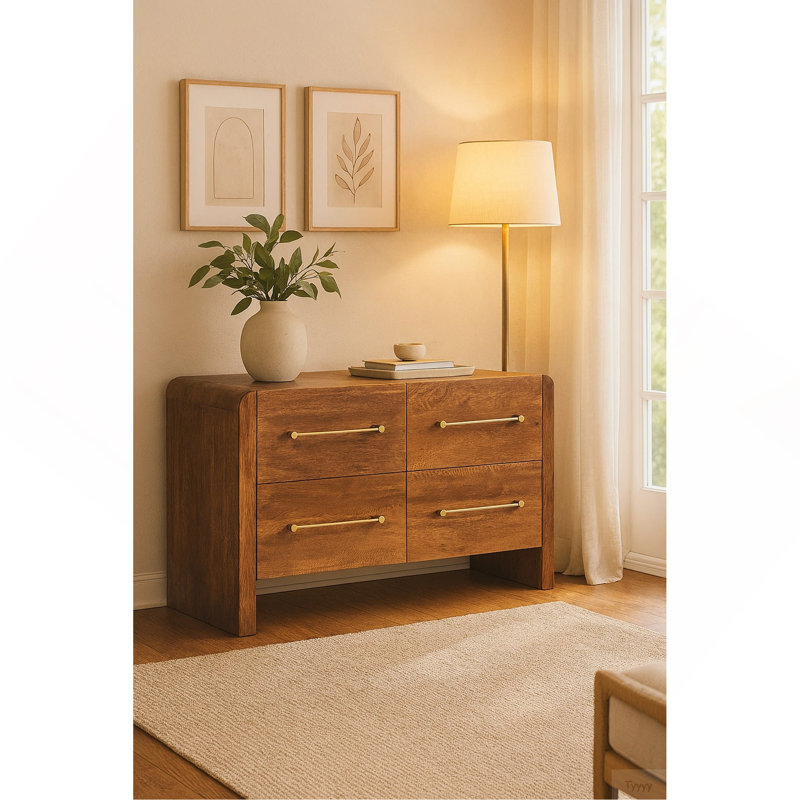 Commode 4 tiroirs Oakline en bois massif, brun, 4 tiroirs, Noyer