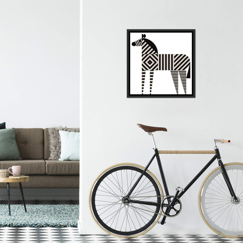 Décoration murale zèbre à rayures pour enfants, Toile avec cadre noir patiné, H 18 po x l 18 po x 1,5 po