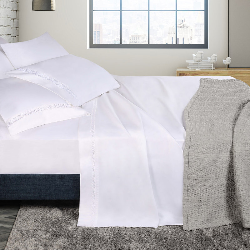 Full White Egyptian Cotton Embroidered Deep Pocket Sheet Set