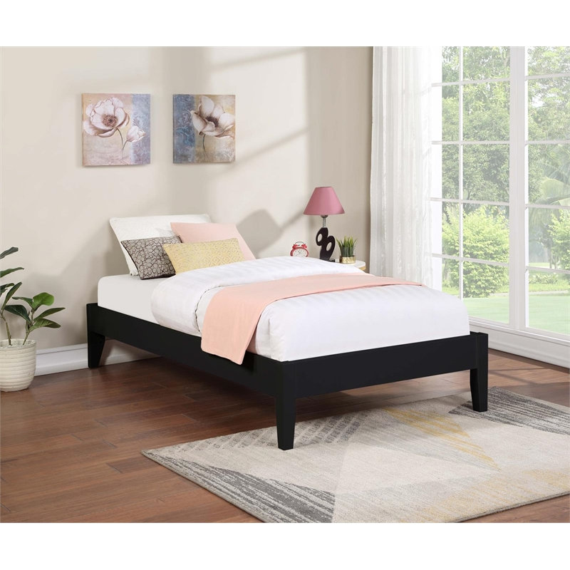 Lit plateforme contemporain en bois, fini noir