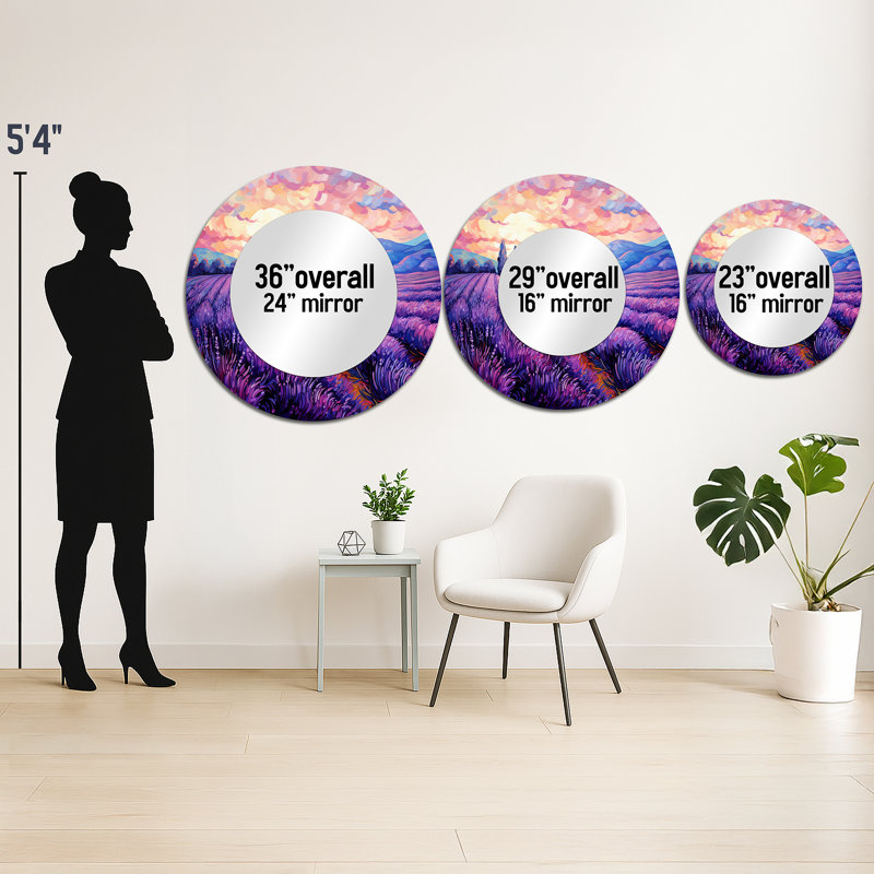 Vangogh Lavender Fields II - miroir Vangogh, miroir mural rond traditionnel unique, impression d'art en métal, 29 po x 29 po