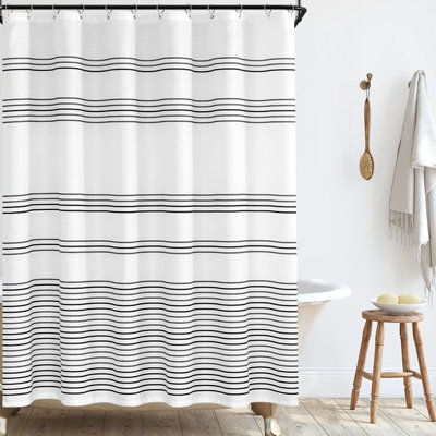 Modern Farmhouse Striped Waterproof Fabric Shower Curtain