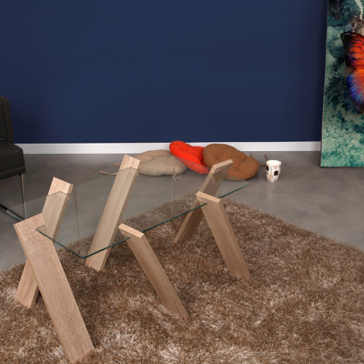 Table basse moderne, 36,2 x 16,1 x 24,0 pouces | 100% panneau de particules enduit de mélamine, épaisseur: 0,7 pouce | Plateau en verre dépoli de 0,2 po d'épaisseur | Conception élégante et fonctionnelle pour le salon, décoration intérieure contem