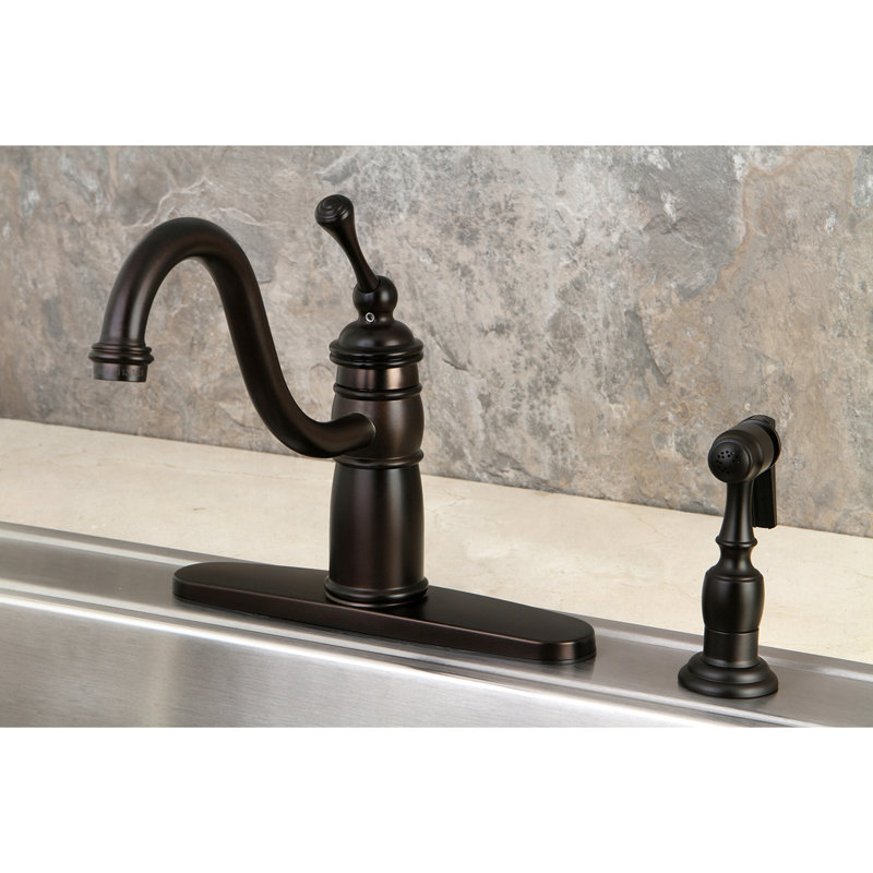 Kingston Brass Victorian Single-Handle 2-or-4 Hole Deck Mount Kitchen Faucet with Brass Sprayer, Polished Chrome