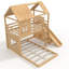 Lit superposé simple au dessus d'une maison double avec échelles, glissières, tablettes de rangement, garde-robe et maisonnette, naturel - Chambre d'enfant-1366894212